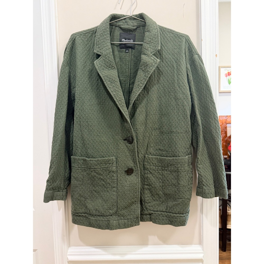 Madewell Diamond Jacquard Shaw Blazer in dark forest green/olive sz Large